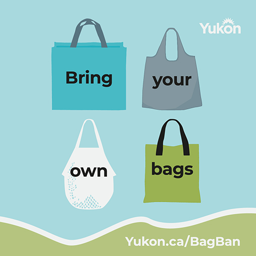 Bring your own bags - words are on 4 different reusable bags