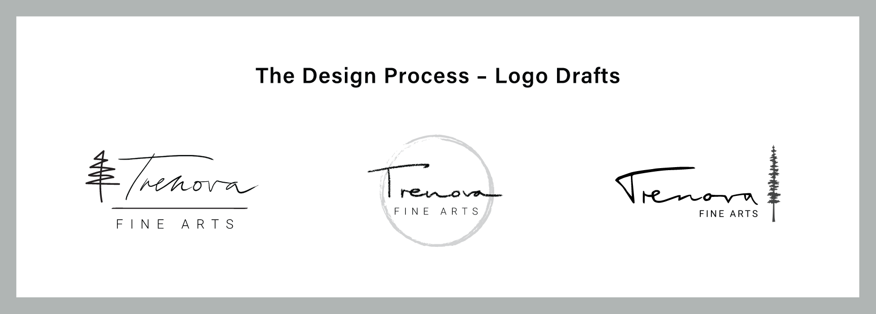 Logo Design Process, three logo drafts for Trenova