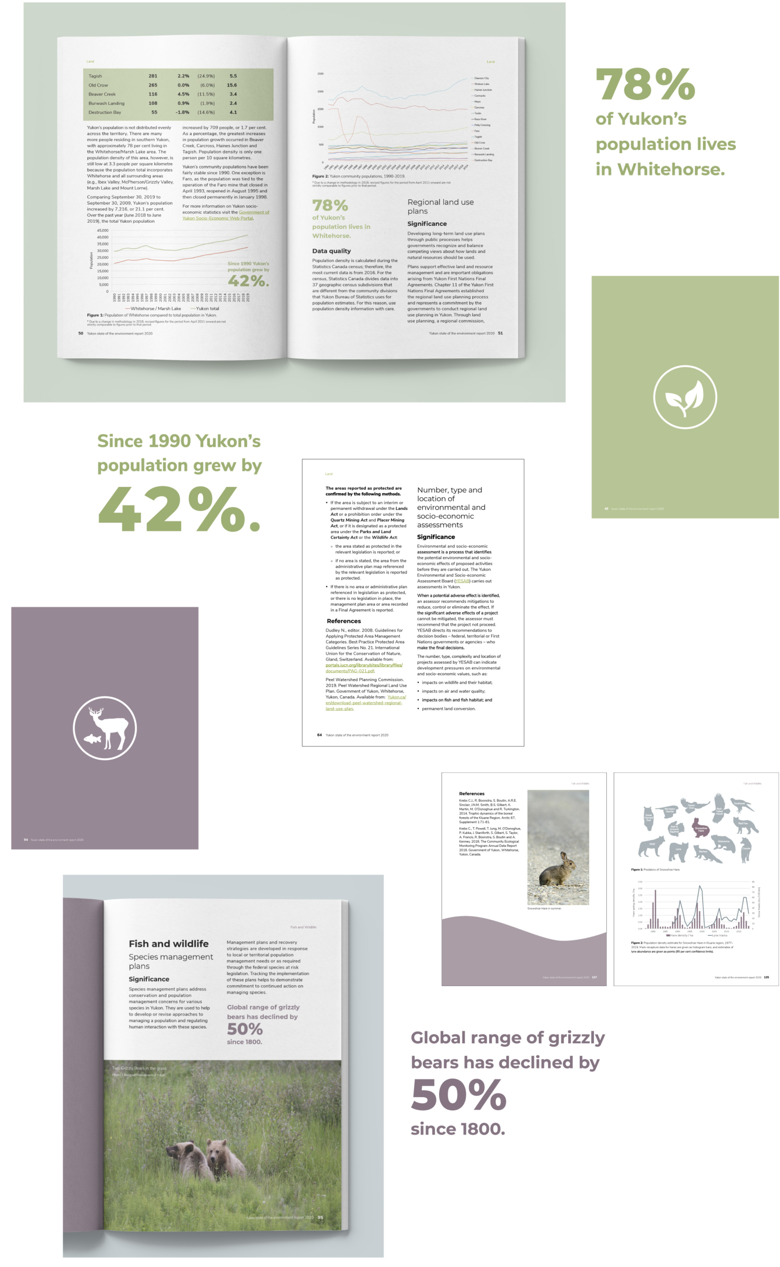 Report design, example pages, editorial and information design